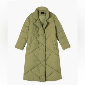 Boohoo Sage Green Long Puffer Quilted Coat